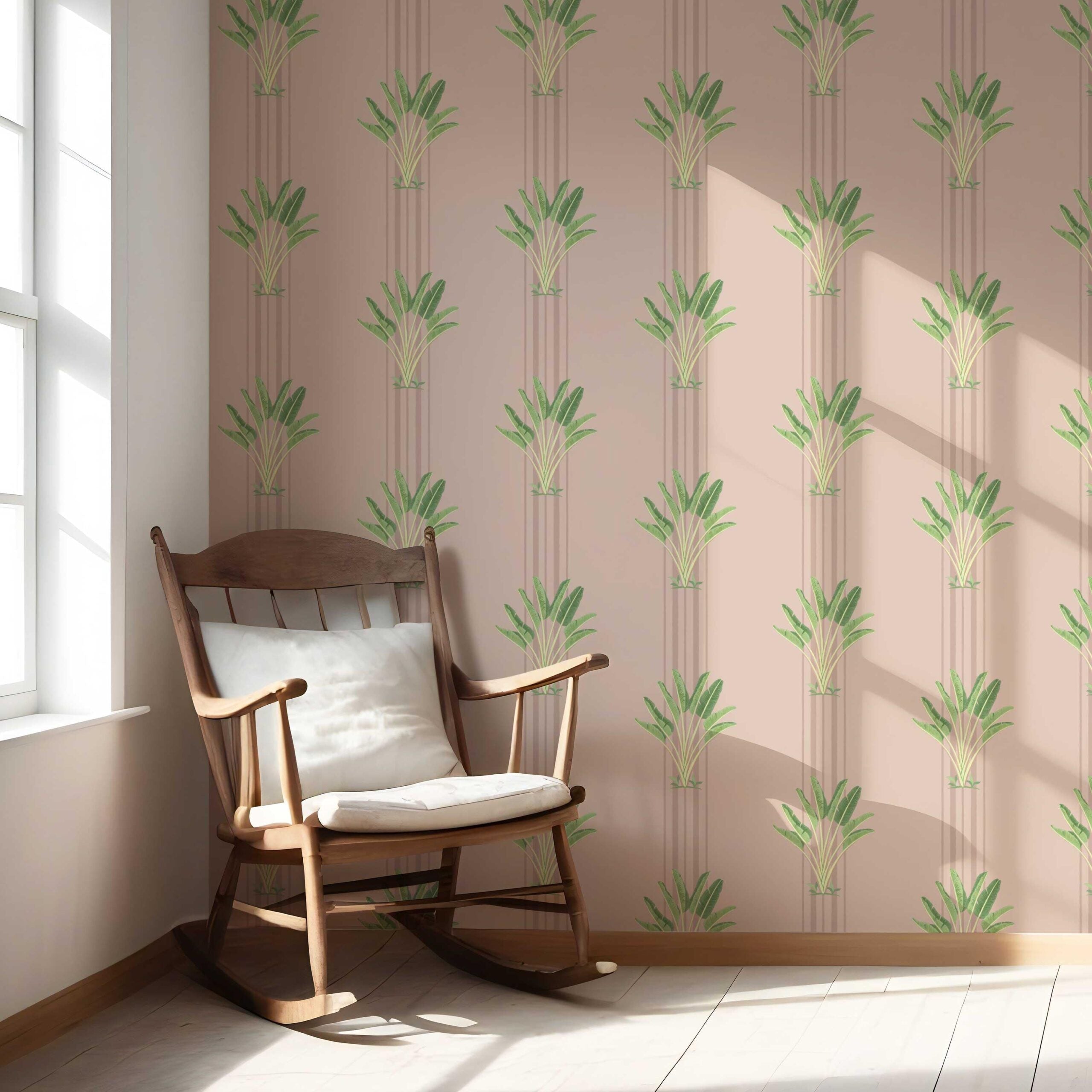 Botanical/ Floral Block Print Nursery Wallpaper (Pink/ Green)