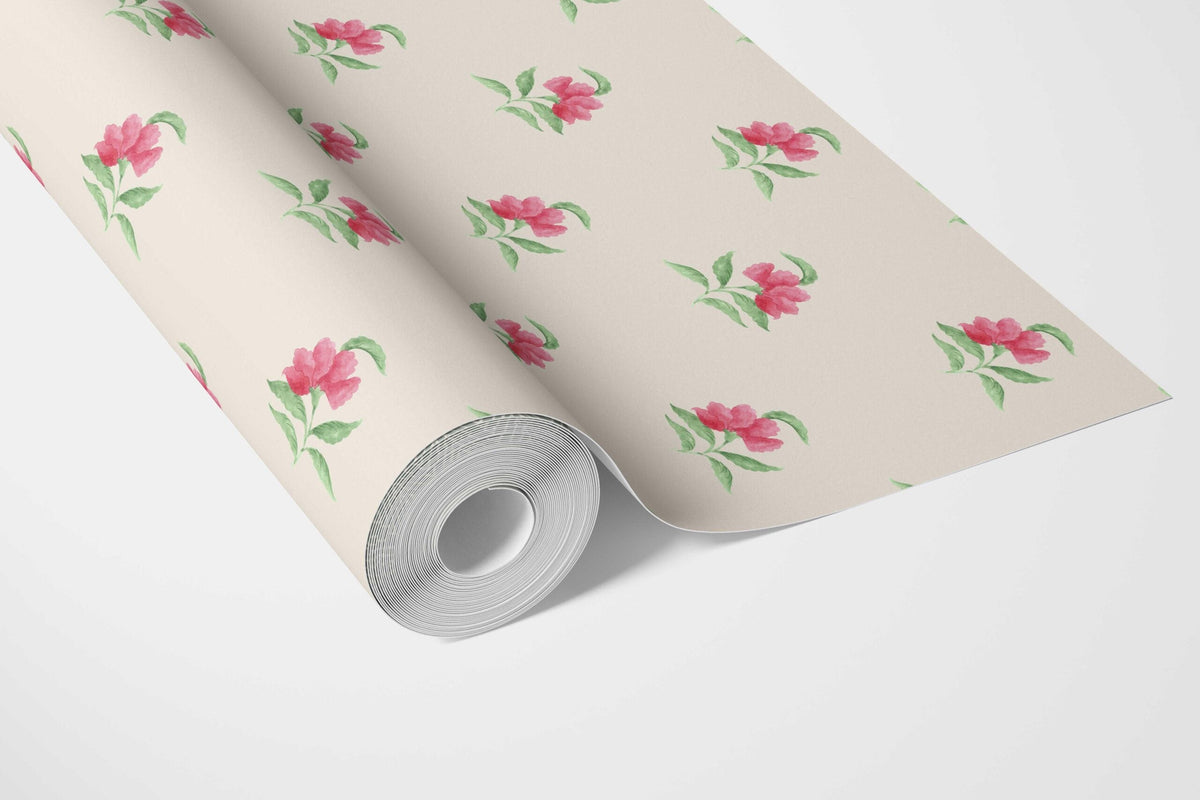 Vintage-Inspired Floral Block Print Kitchen Wallpaper (Pink/ Green/ Beige)