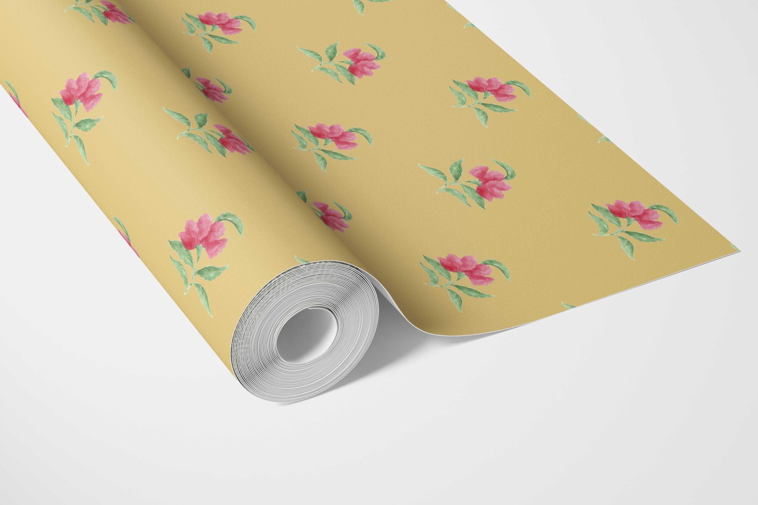 Vintage-Inspired Floral Block Print Kitchen Wallpaper (Yellow/ Pink/ Green)