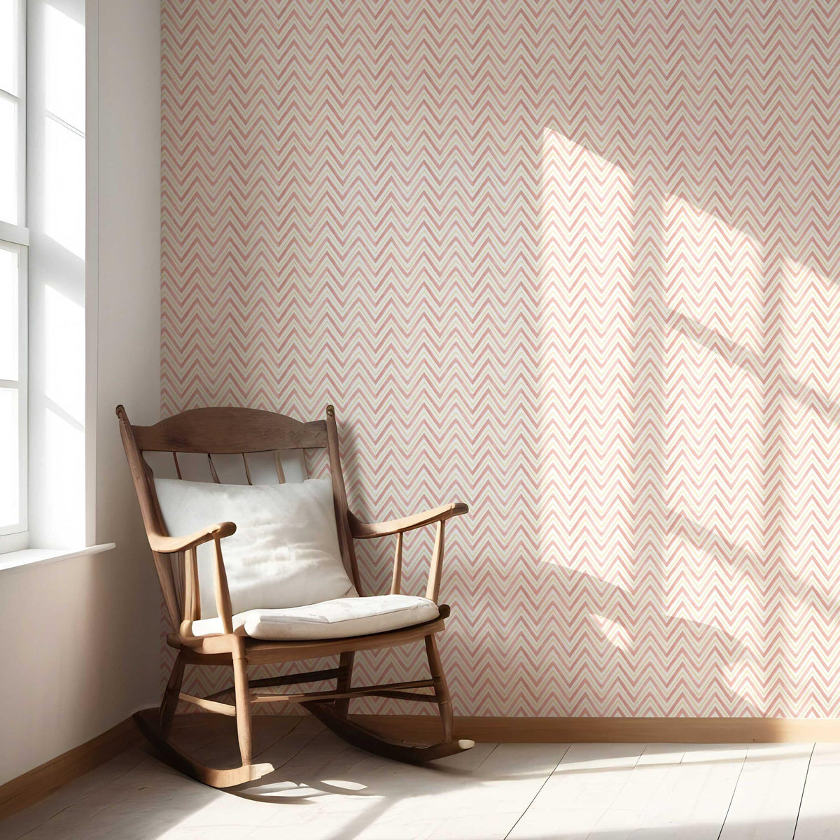 Geometric Zigzag/ Chevron Nursery Wallpaper (Pink/ Yellow)