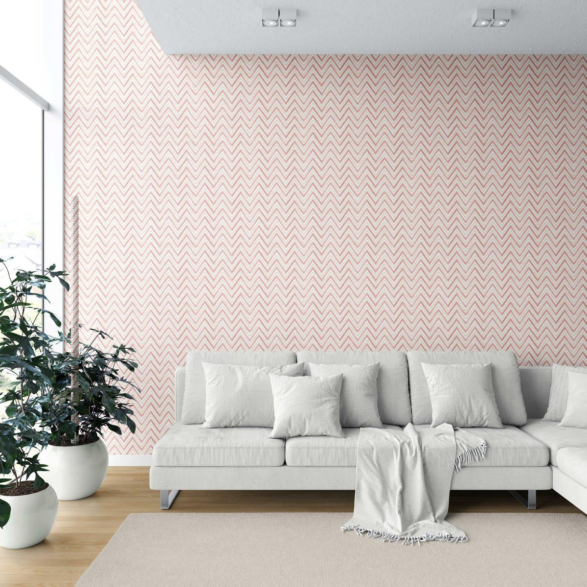 Geometric Zigzag/ Chevron Shower Toilet Wallpaper (Pink/ Yellow)