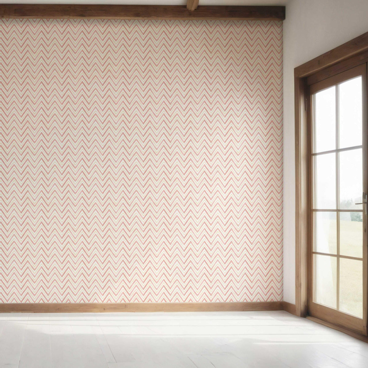 Geometric Zigzag/ Chevron Bedroom Wallpaper (Pink/ Yellow)