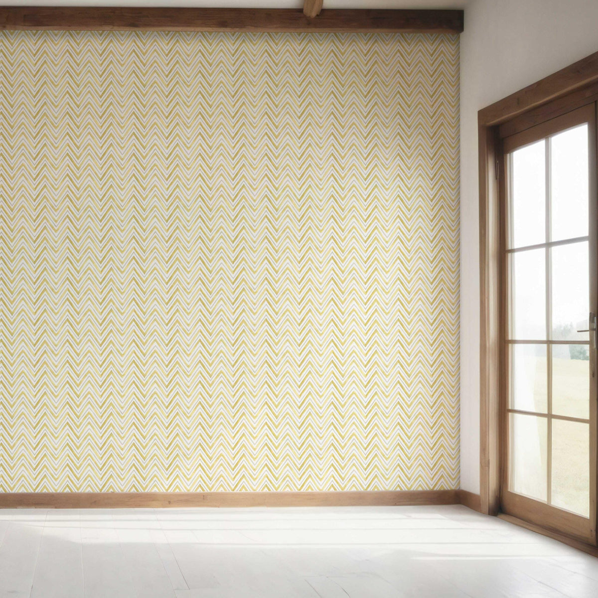 Geometric Zigzag/ Chevron Bedroom Wallpaper Sample (Yellow)