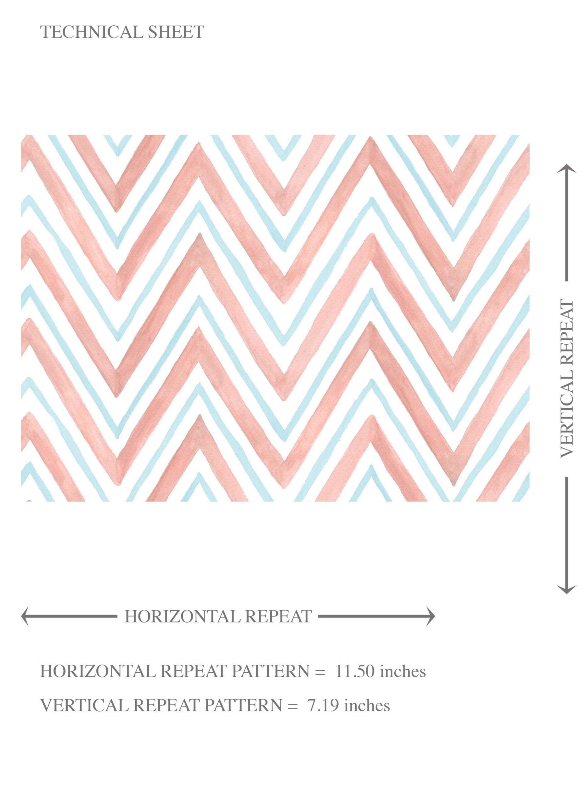 Geometric Zigzag/ Chevron Kids Room Wallpaper Sample (Coral Pink/ Blue)