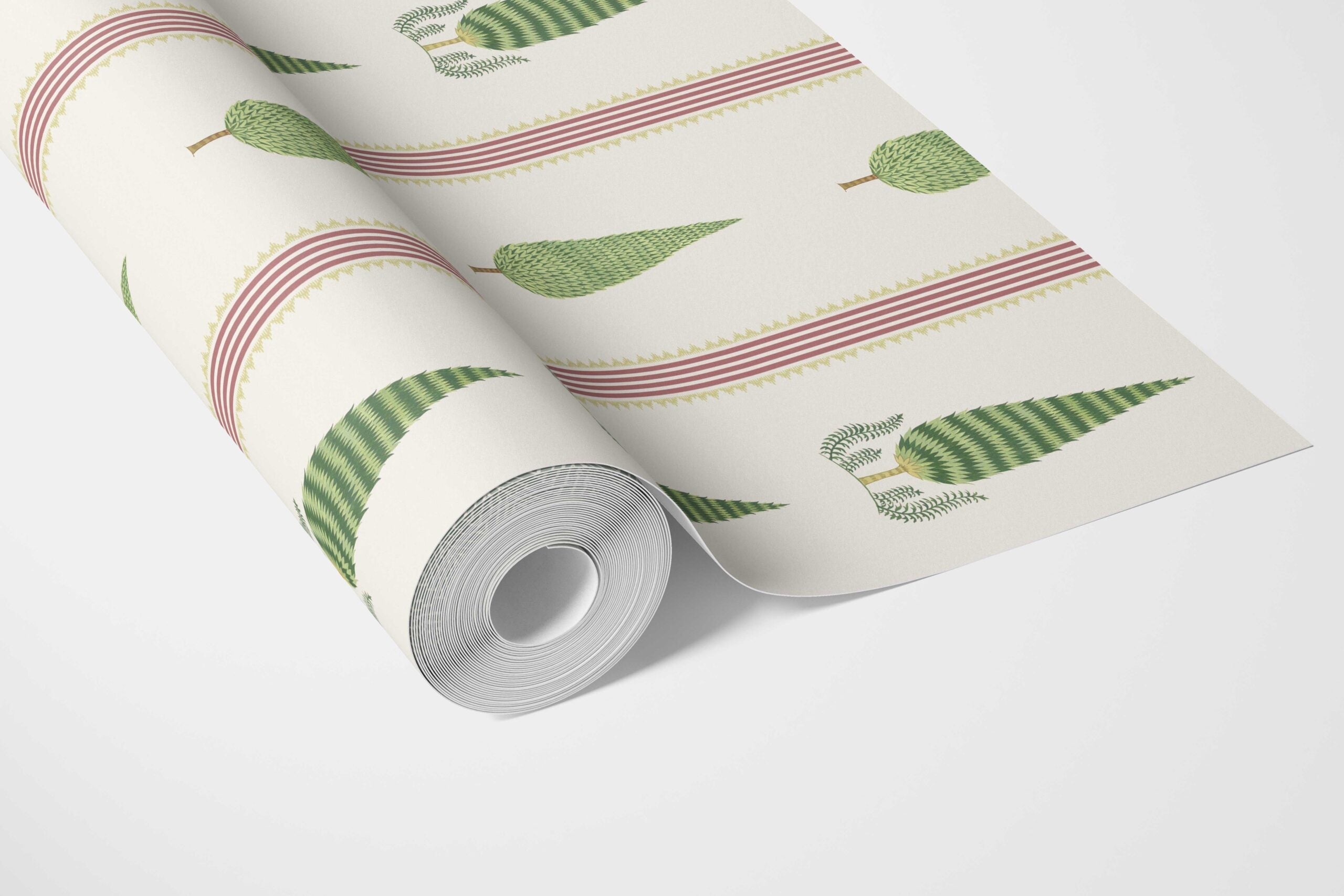 Modern Floral/ Botanical Leaf Print Bathroom Wallpaper (Red/ Green/ White)