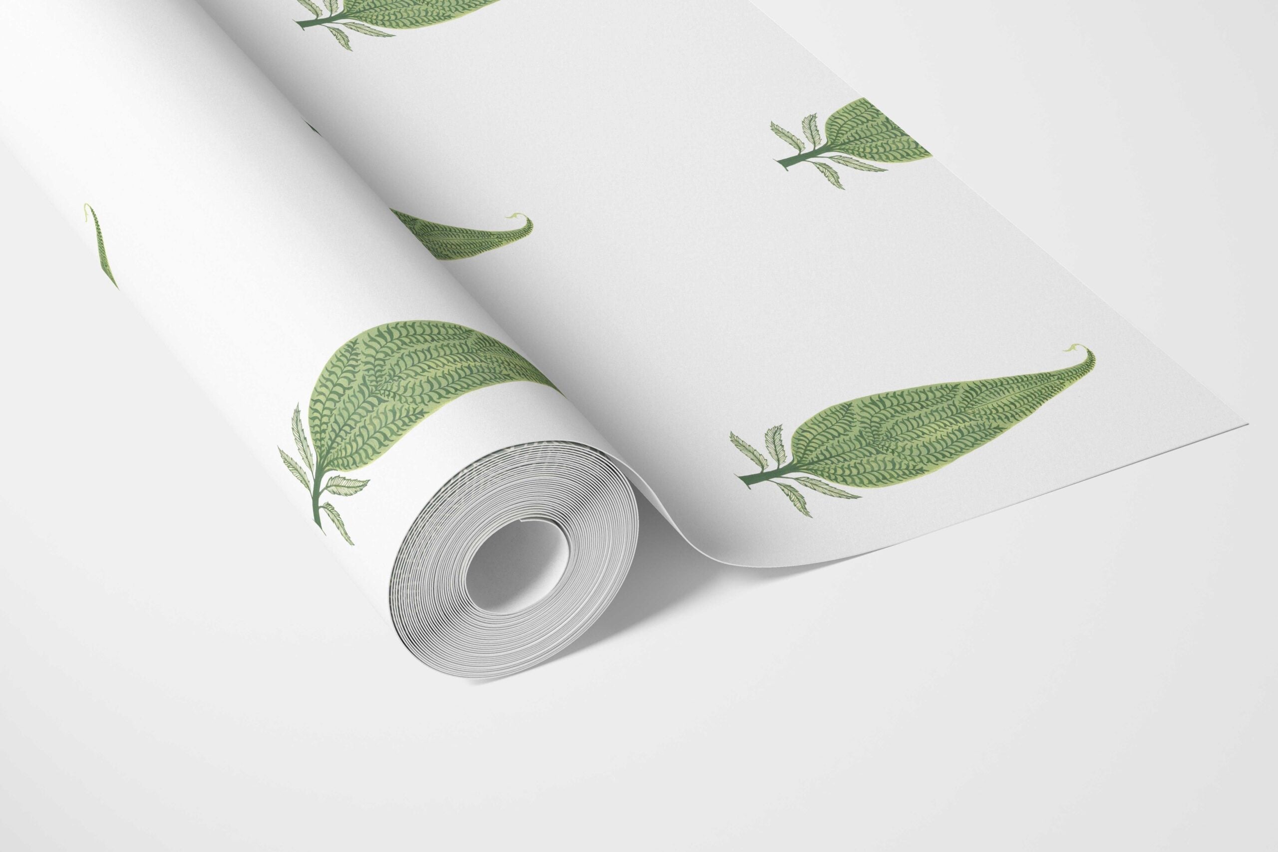 Modern Botanical Floral Block Print Bathroom Wallpaper Sample (Green/ White)