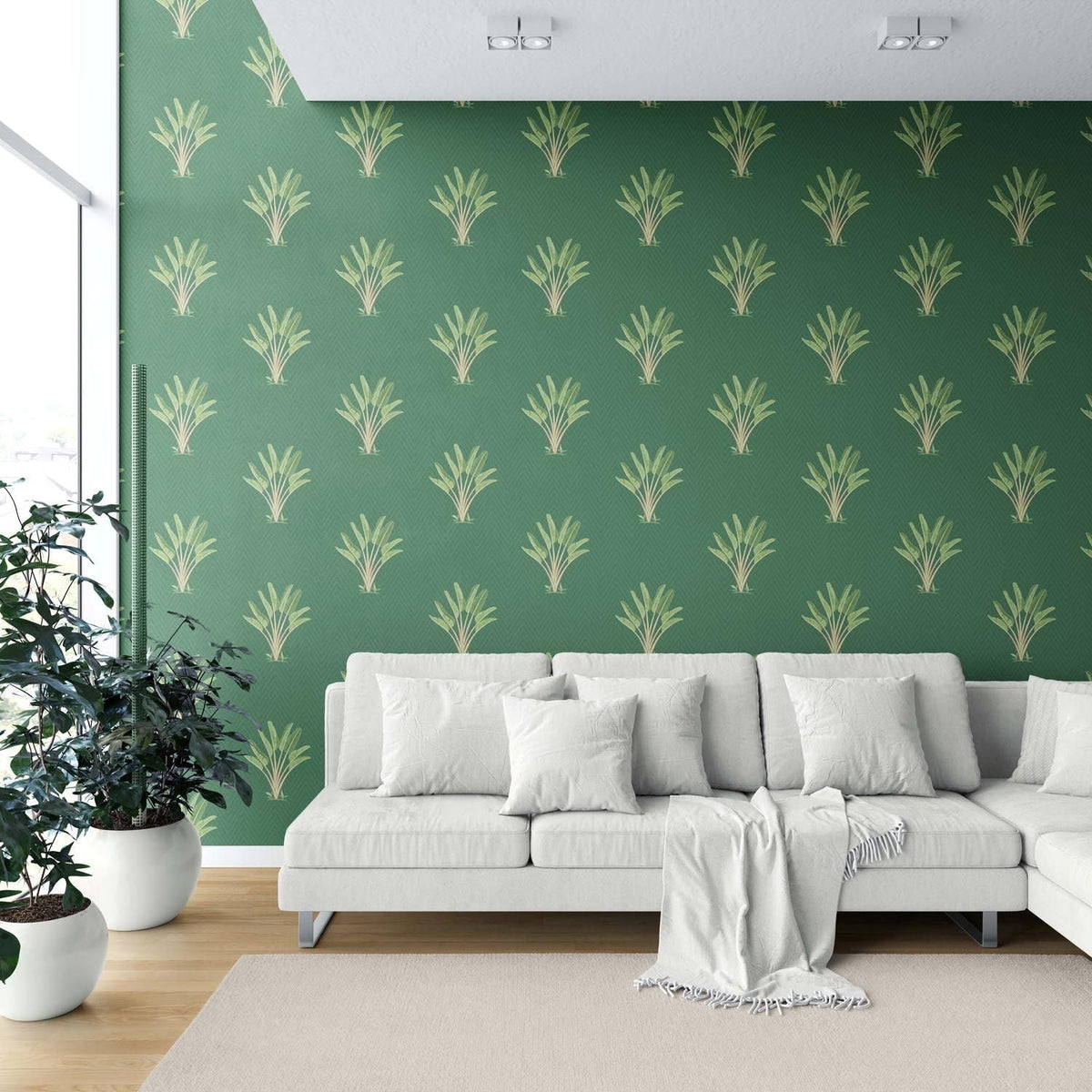 Botanical/ Floral Block Print Shower Toilet Wallpaper Sample (Green)