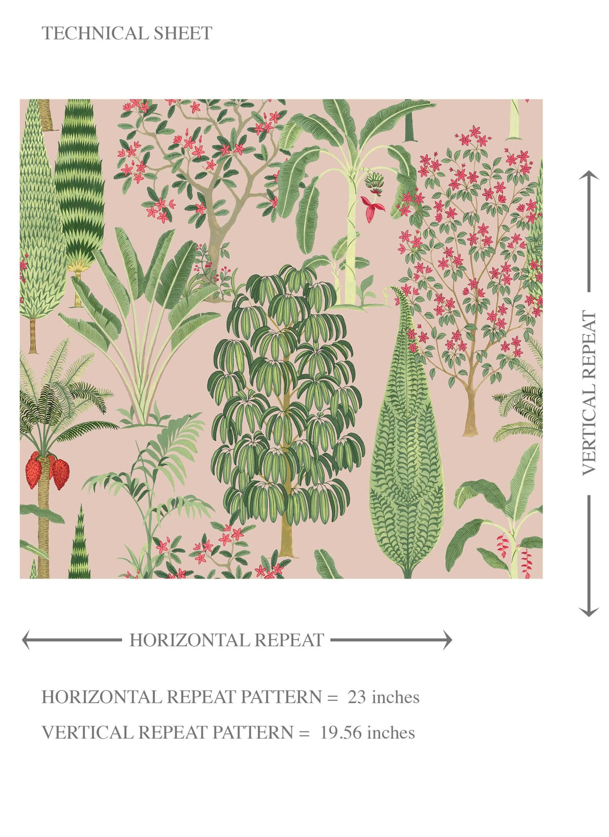 Tropical Floral/ Botanical Kids Room Wallpaper Sample (Pink/ Green/ Red)