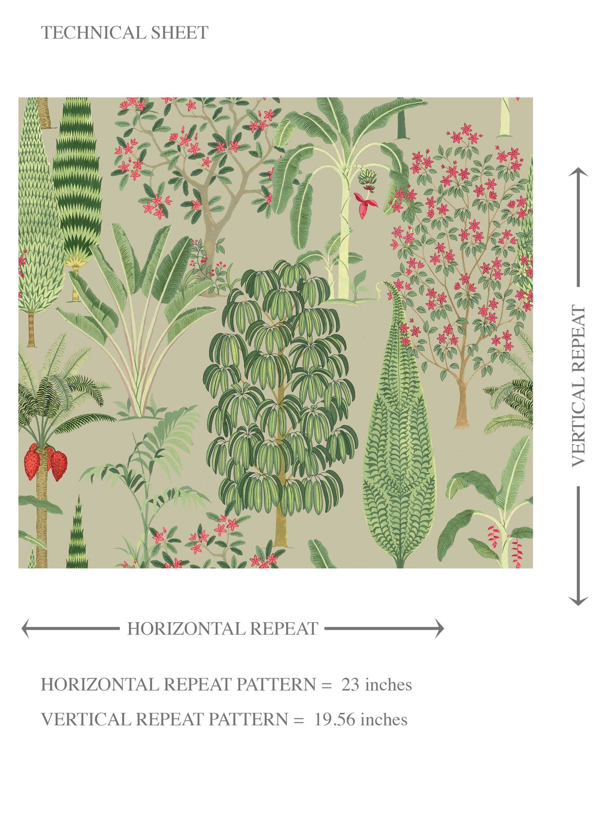 Tropical Floral/ Botanical Kids Room Wallpaper Sample (Green/ Pink/ Red)