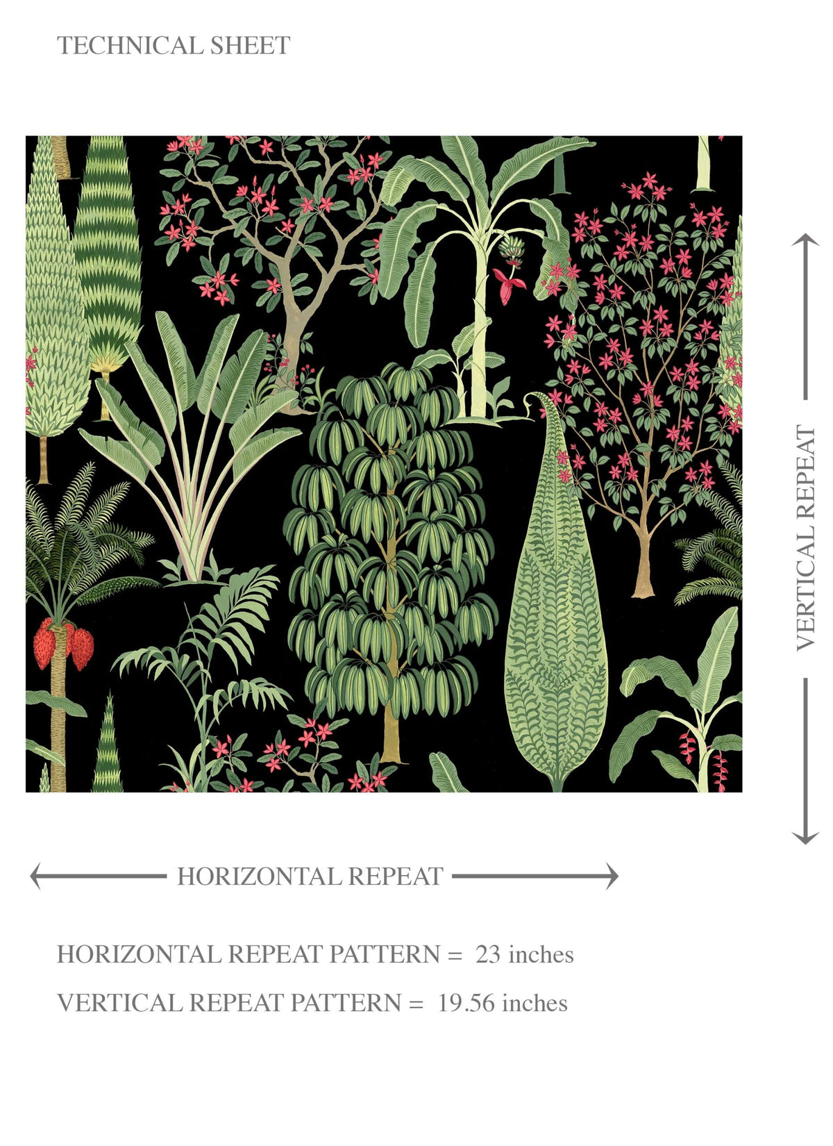 Tropical Floral/ Botanical Kids Room Wallpaper Sample (Black/ Green/ Pink/ Red)
