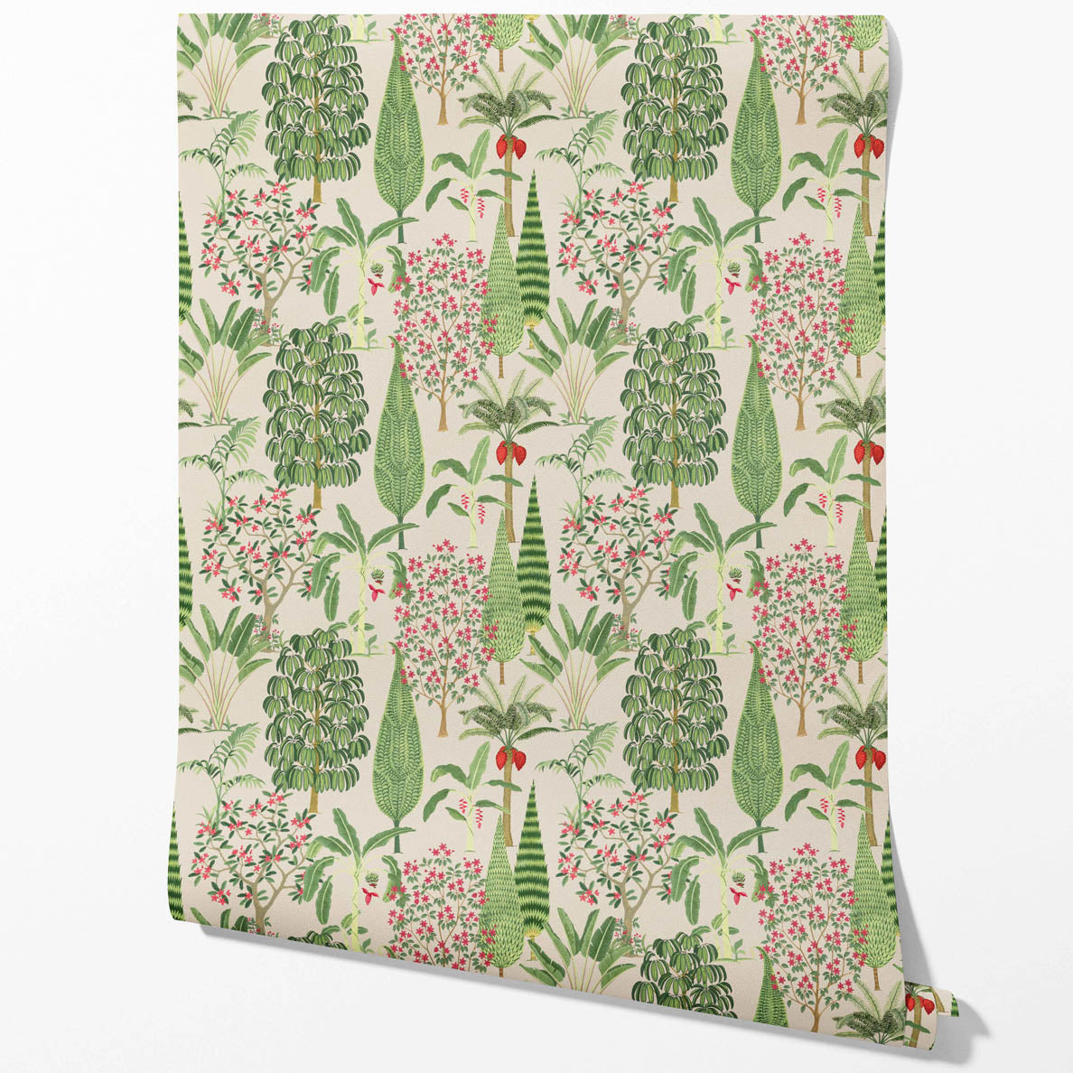 Tropical Floral/ Botanical Kitchen Wallpaper Sample (Beige/ Green/ Pink/ Red)