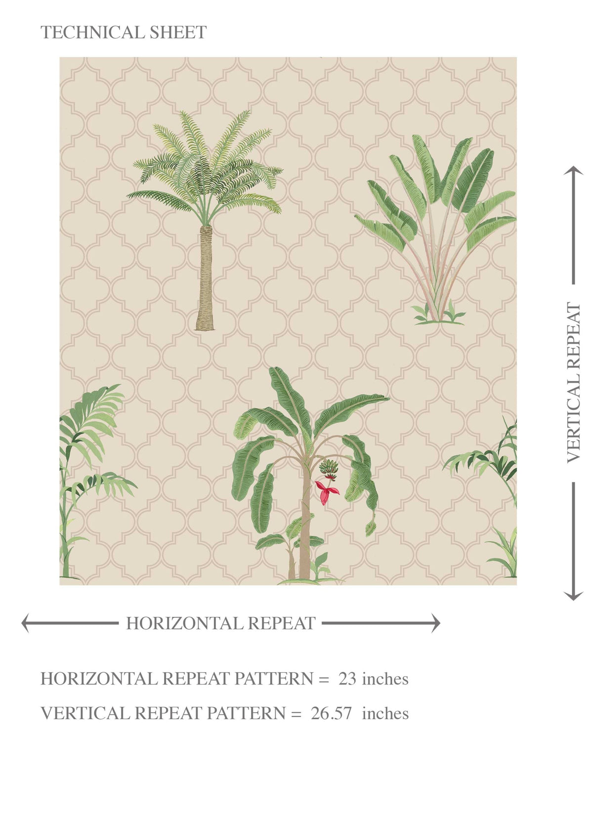 Botanical/ Floral Block Print Kids Room Wallpaper Sample (Beige/ Green/ Red/ Soft Taupe)