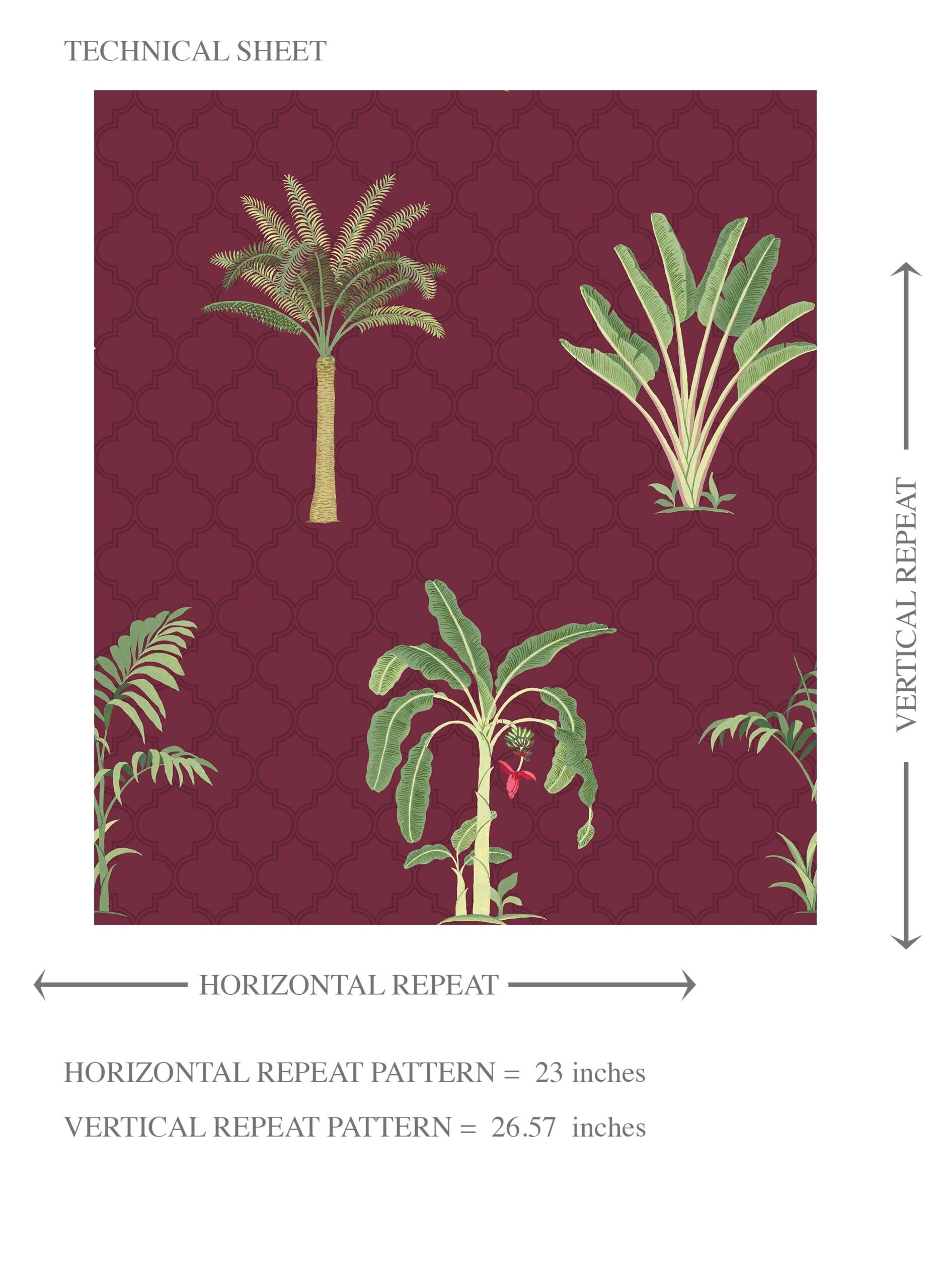 Botanical/ Floral Block Print Kids Room Wallpaper Sample (Red/ Maroon/ Green)