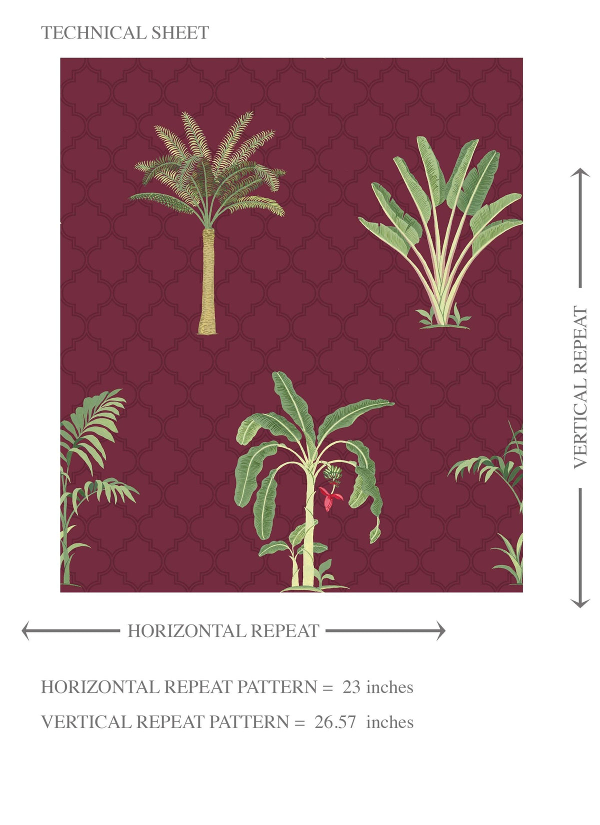 Botanical/ Floral Block Print Kids Room Wallpaper Sample (Red/ Maroon/ Green)