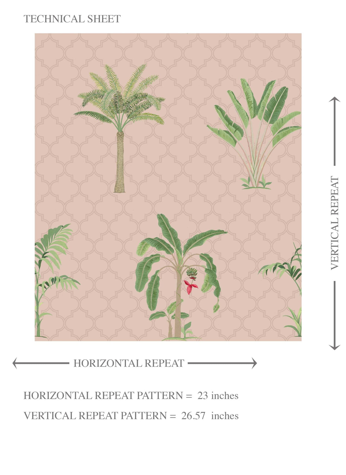Botanical/ Floral Block Print Kids Room Wallpaper Sample (Pink/ Green/ Red)