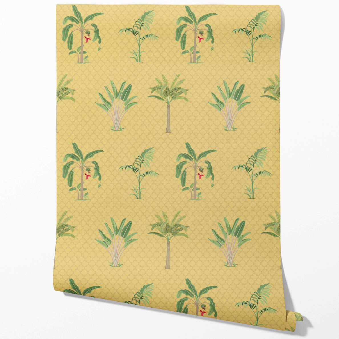 Botanical/ Floral Block Print Kitchen Wallpaper Sample (Yellow/ Green/ Red)