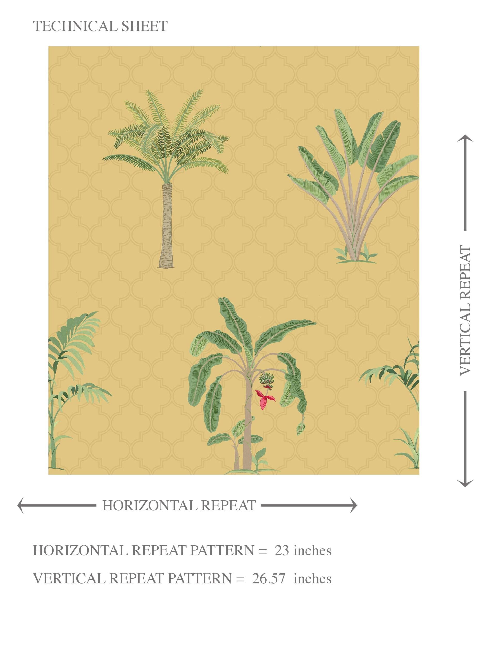 Botanical/ Floral Block Print Kids Room Wallpaper Sample (Yellow/ Green/ Red)