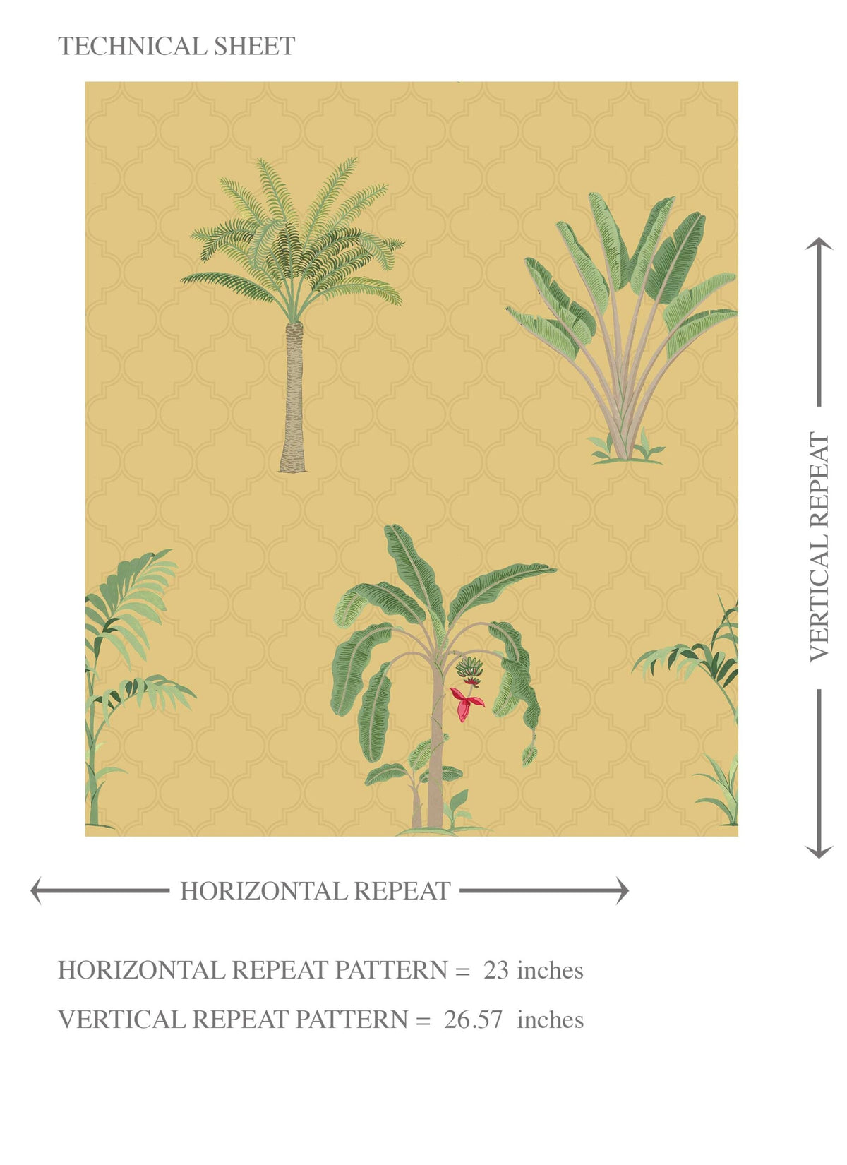 Botanical/ Floral Block Print Kids Room Wallpaper Sample (Yellow/ Green/ Red)