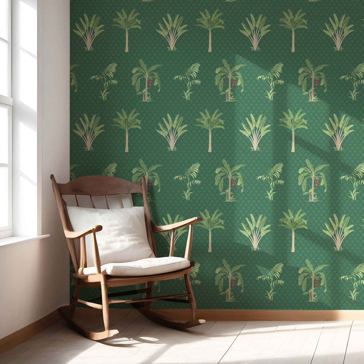 Botanical/ Floral Block Print Nursery Wallpaper Sample (Emerald Green)