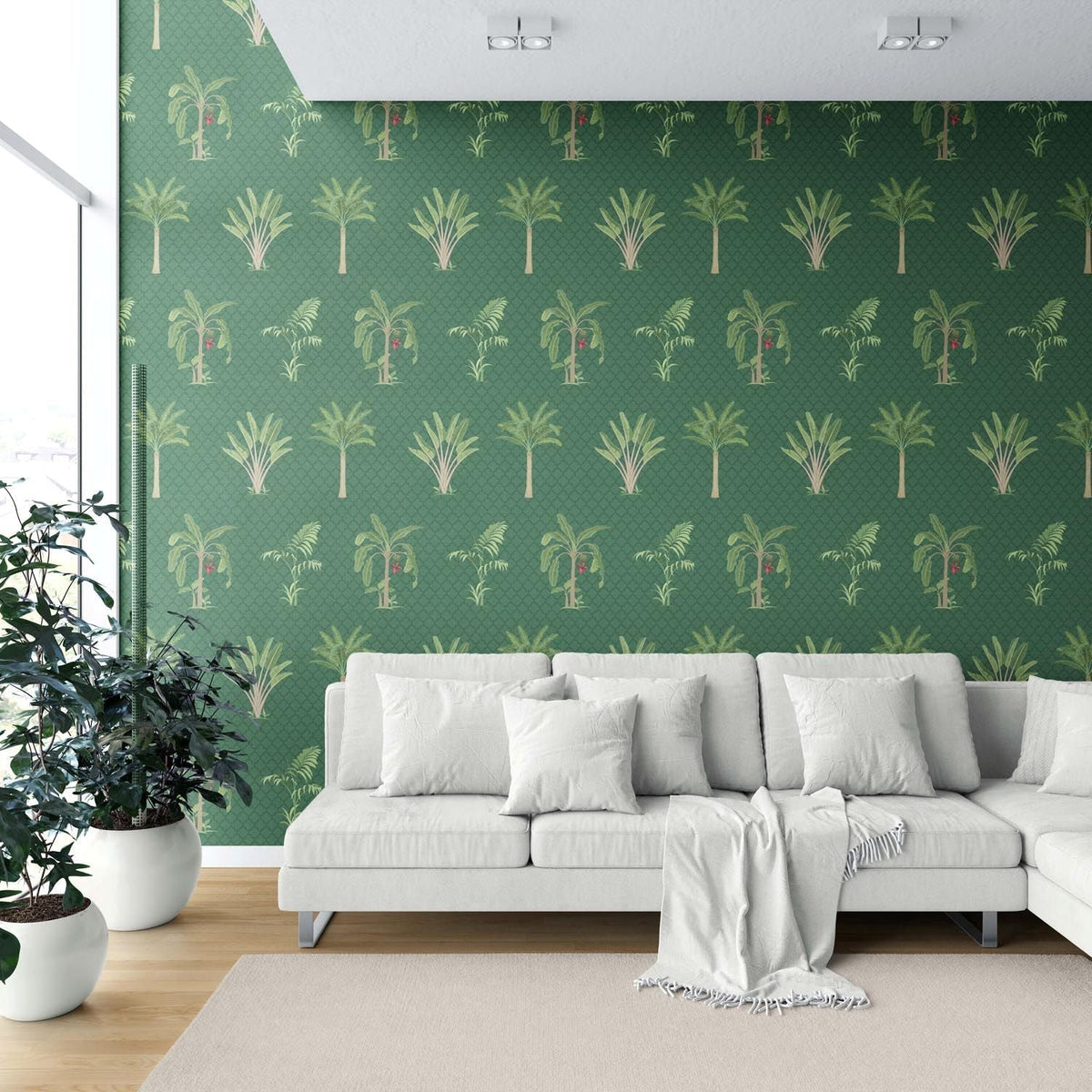Botanical/ Floral Block Print Shower Toilet Wallpaper Sample (Emerald Green)