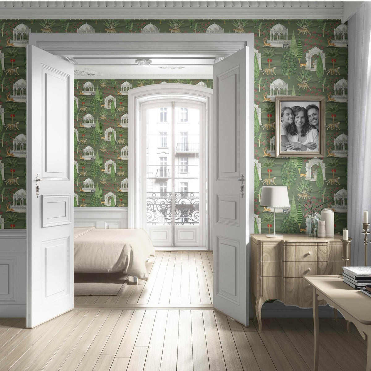 Vintage Heritage/ Ethnic Chinoiserie Living Room Wallpaper (Green/ White/ Pink/ Beige/ Tan)