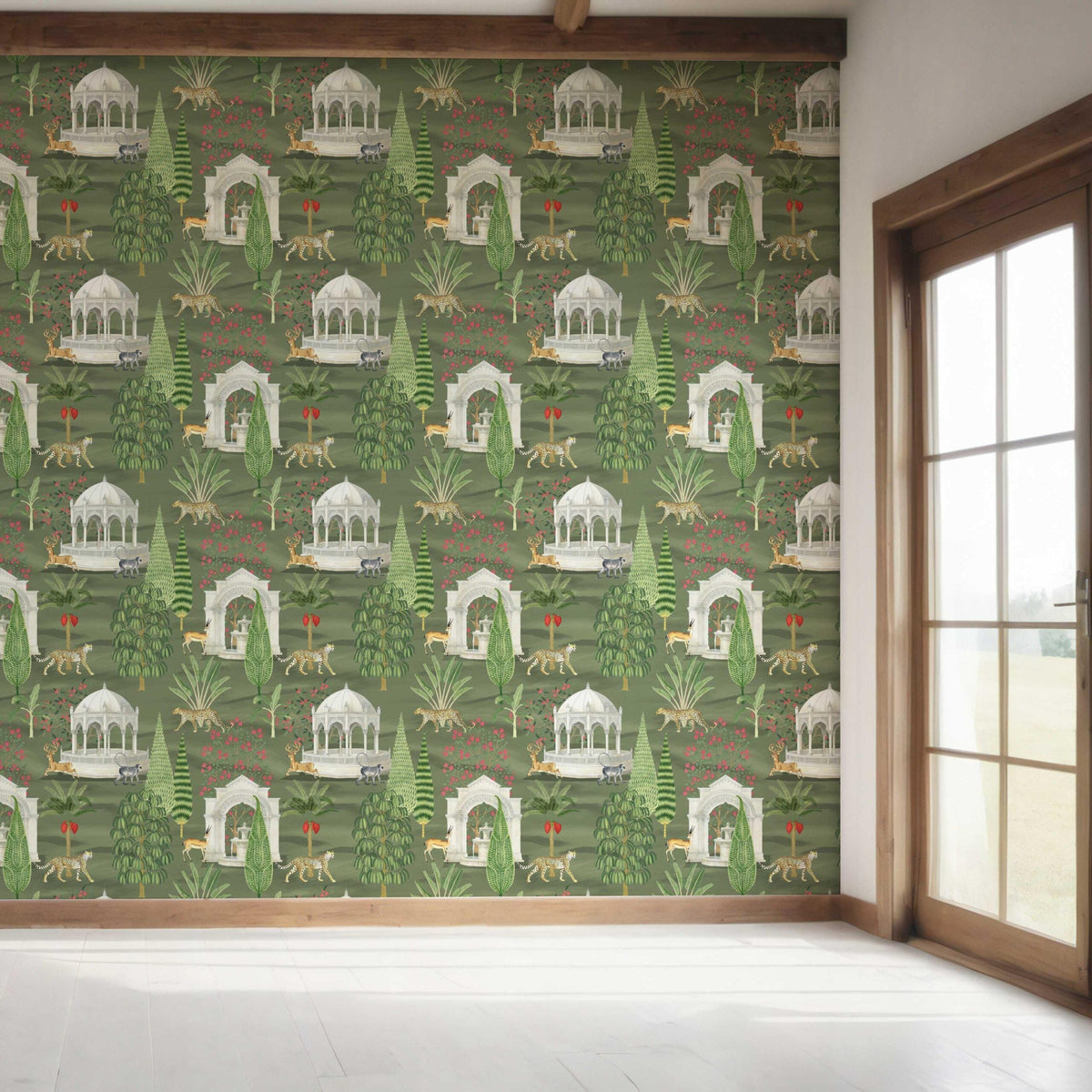 Vintage Heritage/ Ethnic Chinoiserie Bedroom Wallpaper (Green/ White/ Pink/ Beige/ Tan)