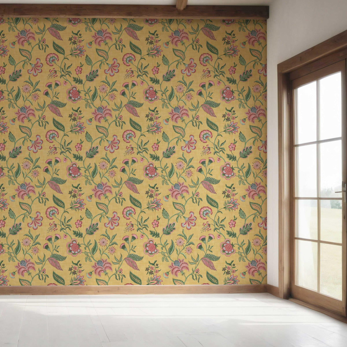 Botanical/ Floral Chinoiserie Bedroom Wallpaper (Mustard Yellow/ Pink/ Green/ Blue)