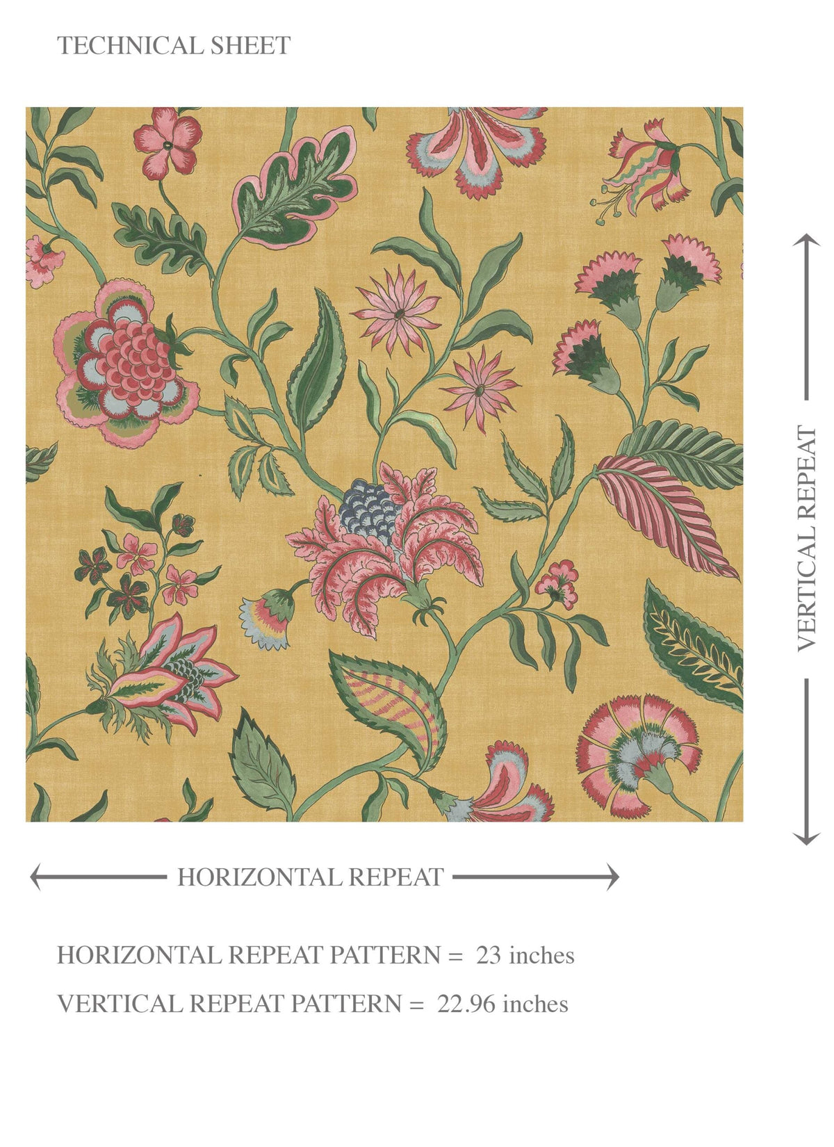 Botanical/ Floral Chinoiserie Kids Room Wallpaper Sample (Mustard Yellow/ Pink/ Green/ Blue)