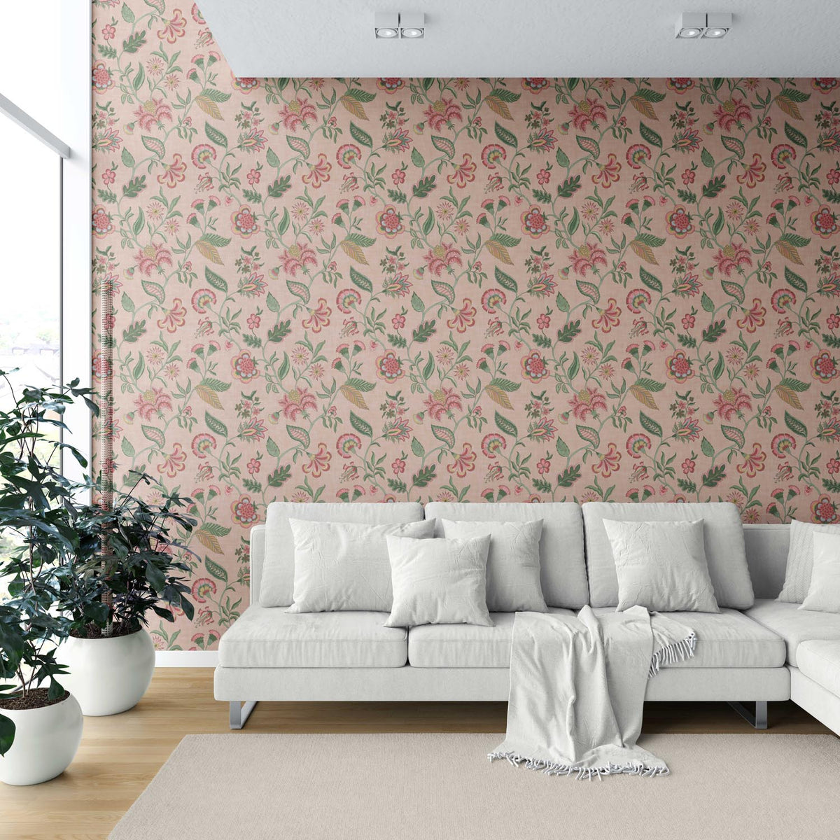 Botanical/ Floral Chinoiserie Shower Toilet Wallpaper Sample (Blush Pink/ Green/ Red/ Blue)