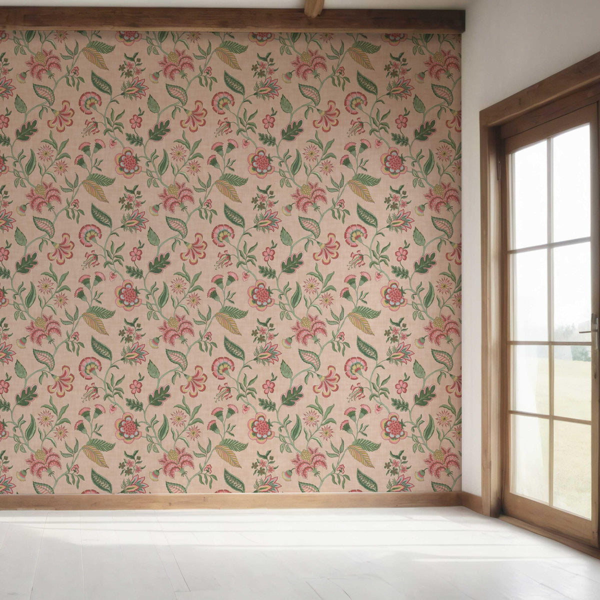 Botanical/ Floral Chinoiserie Bedroom Wallpaper Sample (Blush Pink/ Green/ Red/ Blue)