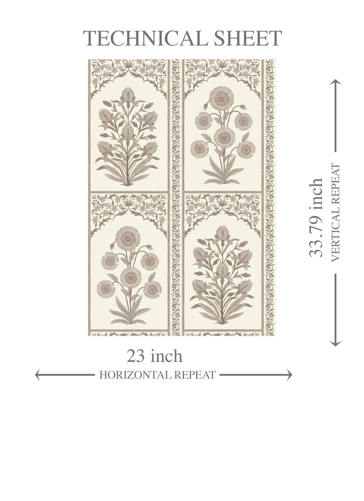 Neutral Vintage Ethnic Floral Block Print Kids Room Wallpaper Sample (Beige/ Taupe/ Cream)