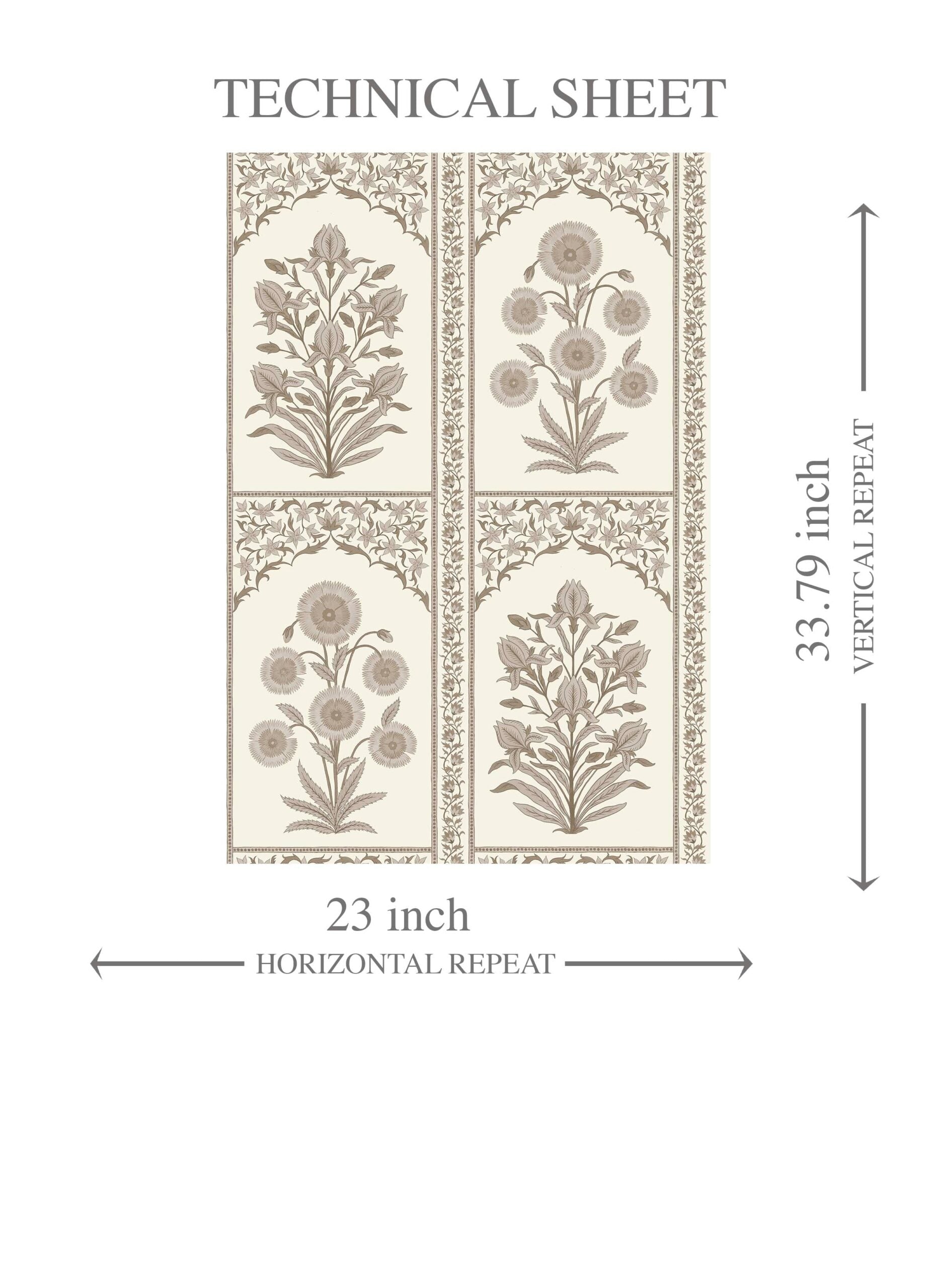 Neutral Vintage Ethnic Floral Block Print Kids Room Wallpaper Sample (Beige/ Taupe/ Cream)