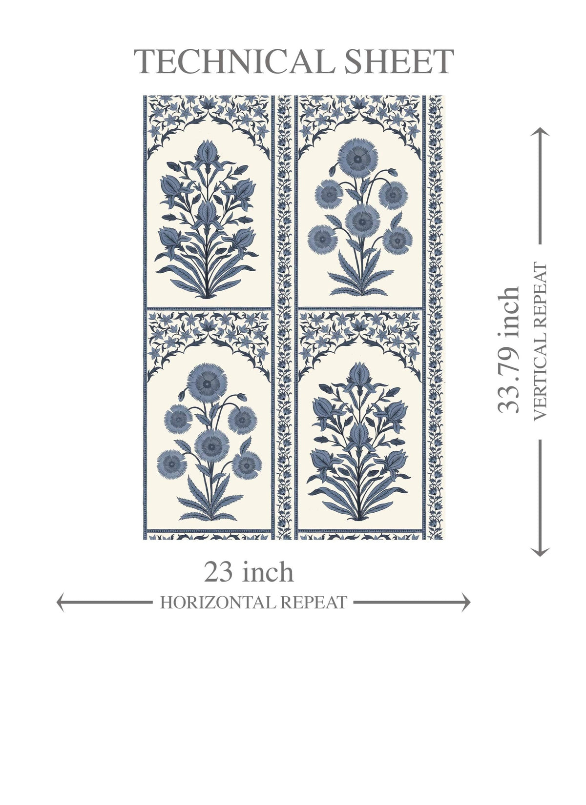 Vintage Ethnic Floral Block Print Kids Room Wallpaper (Navy Blue/ Cream)