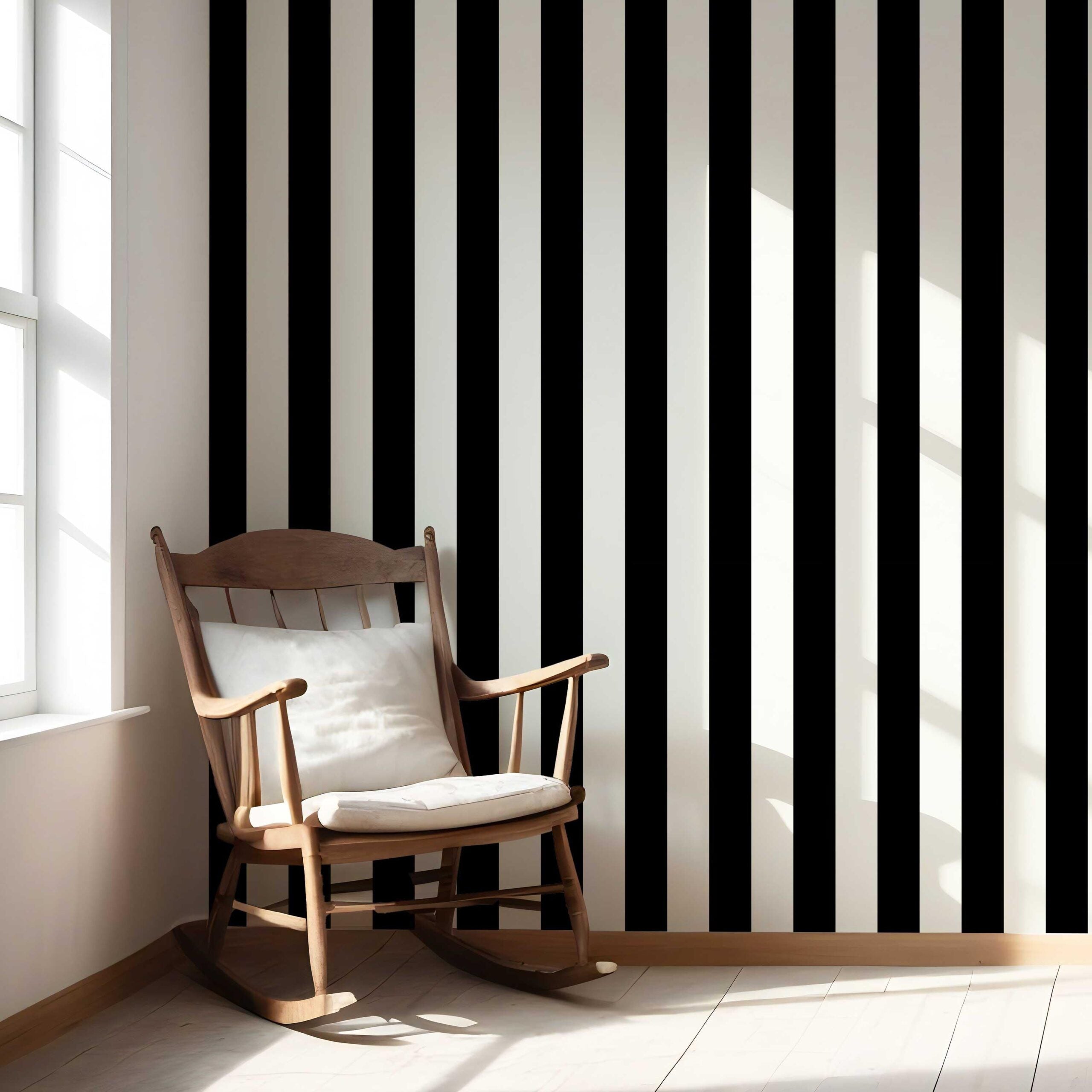 Neutral Scandi/ Geometric Striped Nursery Wallpaper (Black/ White)