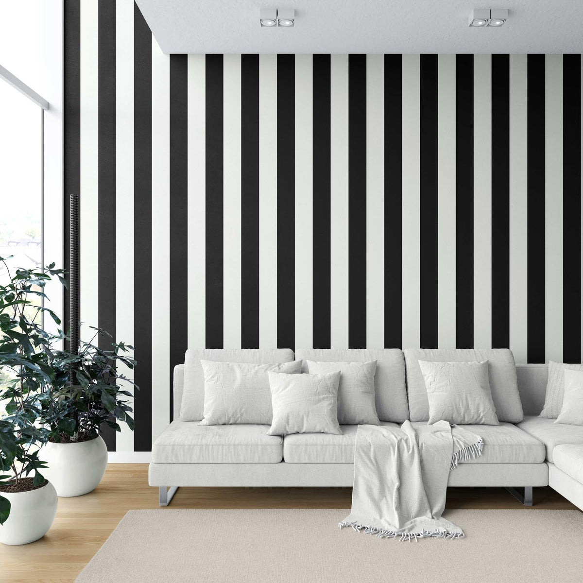Neutral Scandi/ Geometric Striped Shower Toilet Wallpaper (Black/ White)