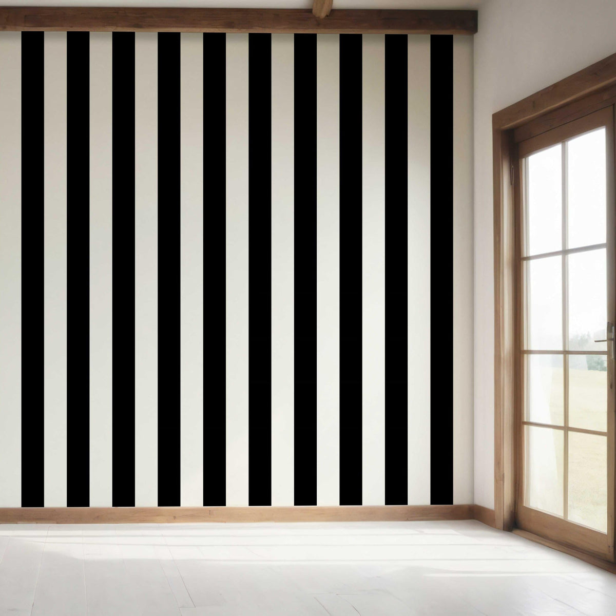 Neutral Scandi/ Geometric Striped Bedroom Wallpaper (Black/ White)