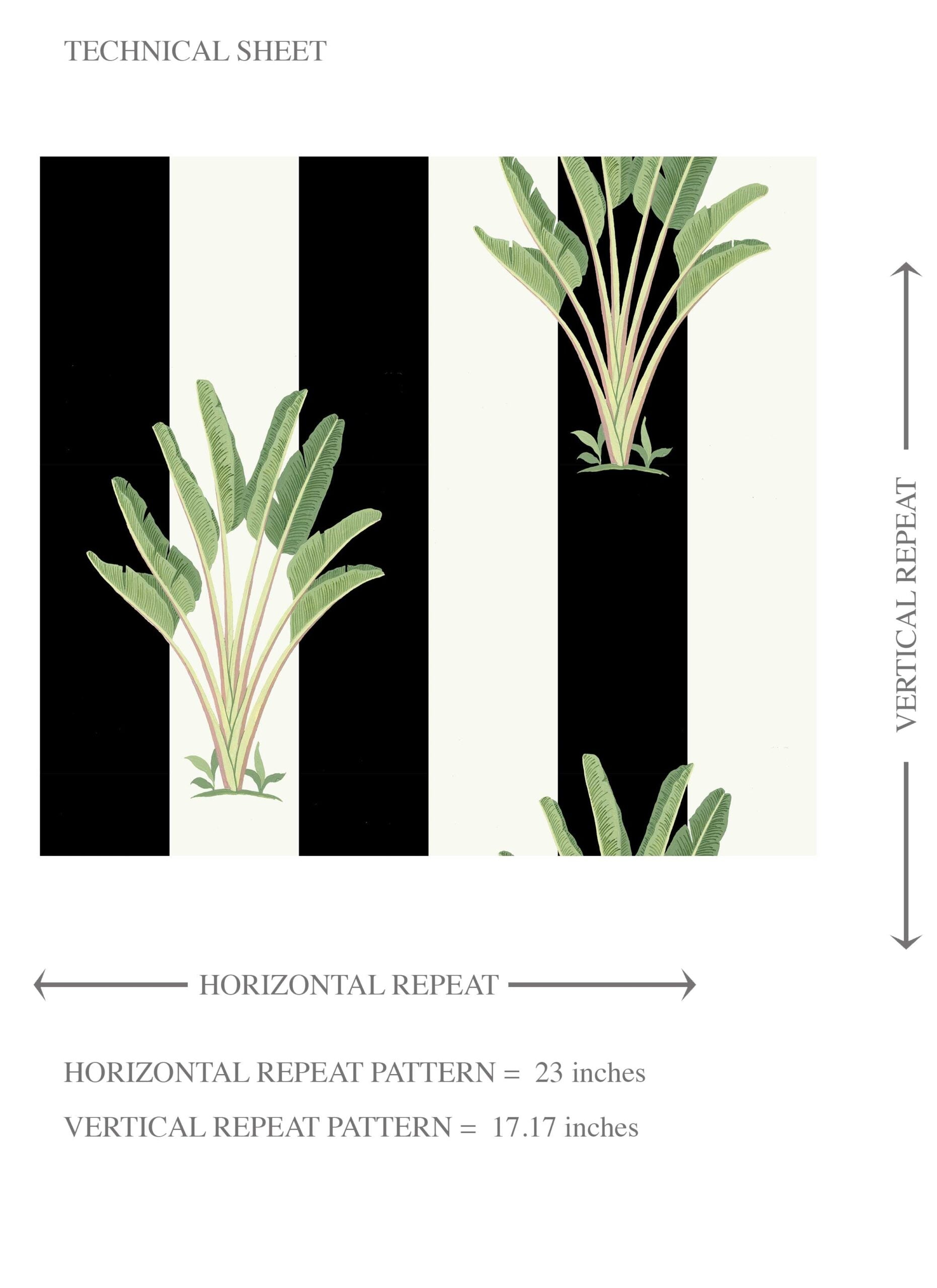 Geometric Floral Striped Kids Room Wallpaper (Black/ White/ Green)