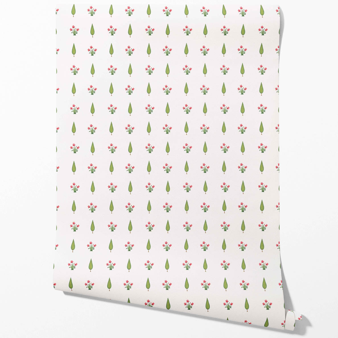 Botanical Floral Block Print Traditional Wallpaper (Pink/ Green)