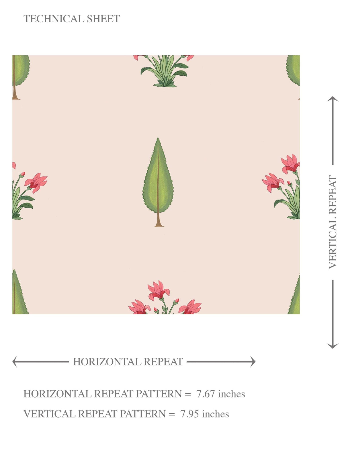 Botanical Floral Block Print Kids Room Wallpaper Sample (Soft Pink/ Green)