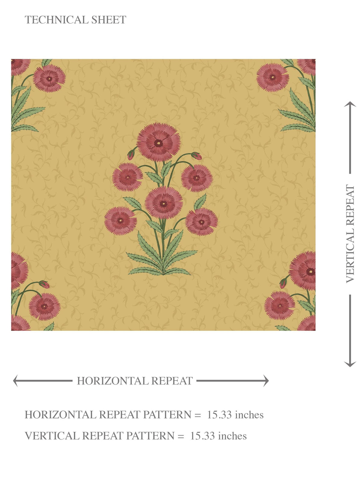 Botanical Floral Block Print Kids Room Wallpaper Sample (Yellow/ Red-Pink/ Green)