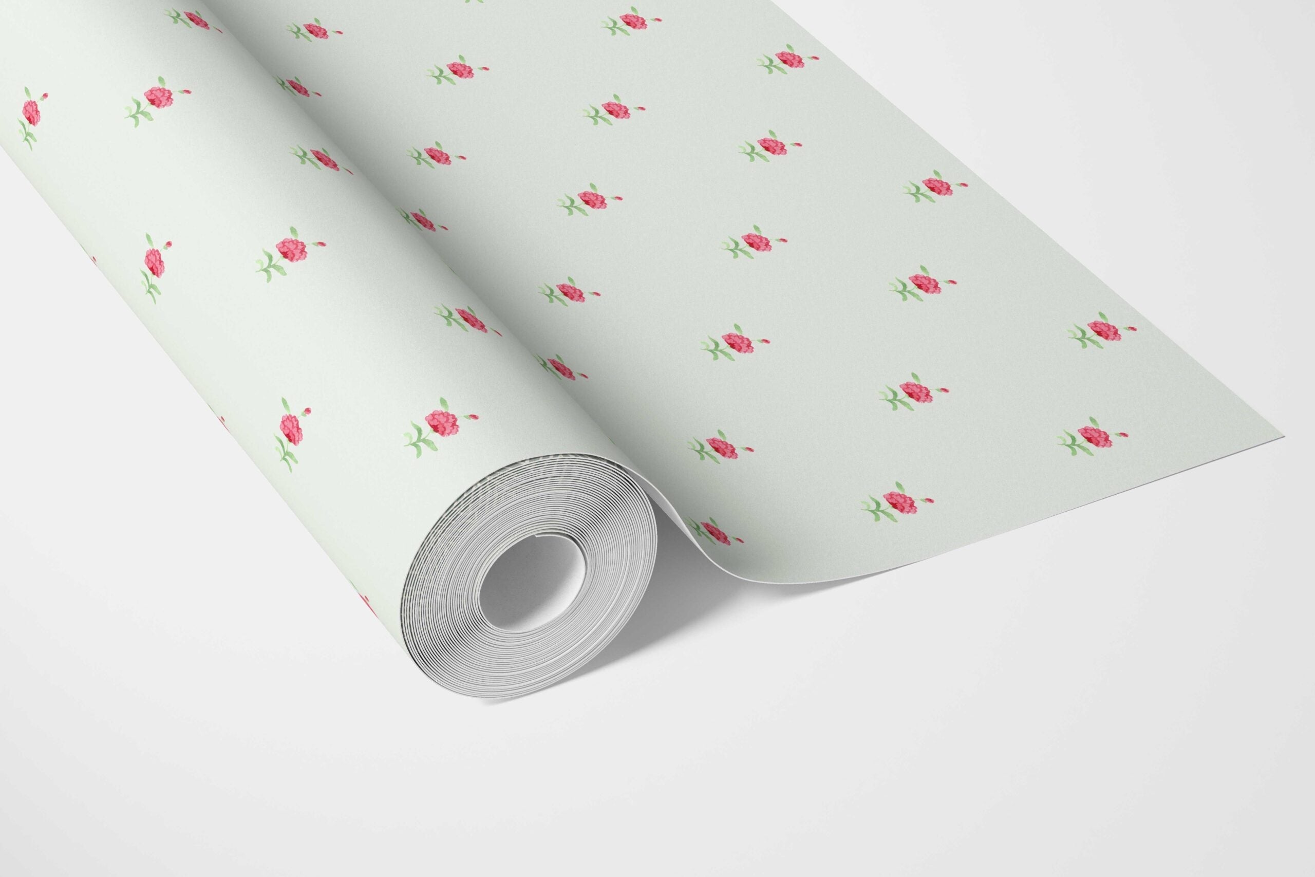 Vintage-Inspired Floral Block Print Kitchen Wallpaper (Mint Green/ Pink)