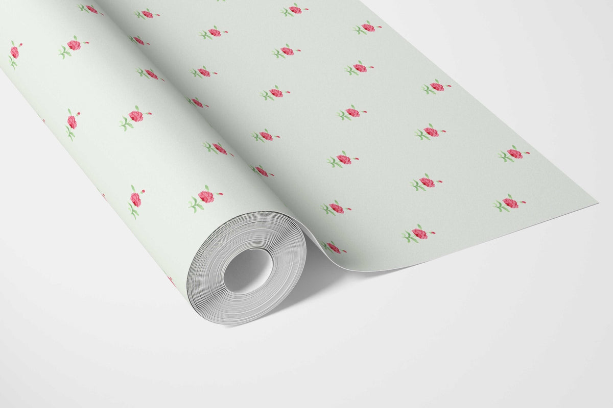 Vintage-Inspired Floral Block Print Kitchen Wallpaper Sample (Mint Green/ Pink)