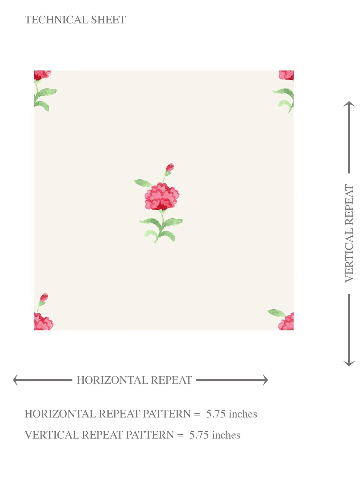 Vintage-Inspired Floral Block Print Kids Room Wallpaper Sample (White/ Pink/ Green)