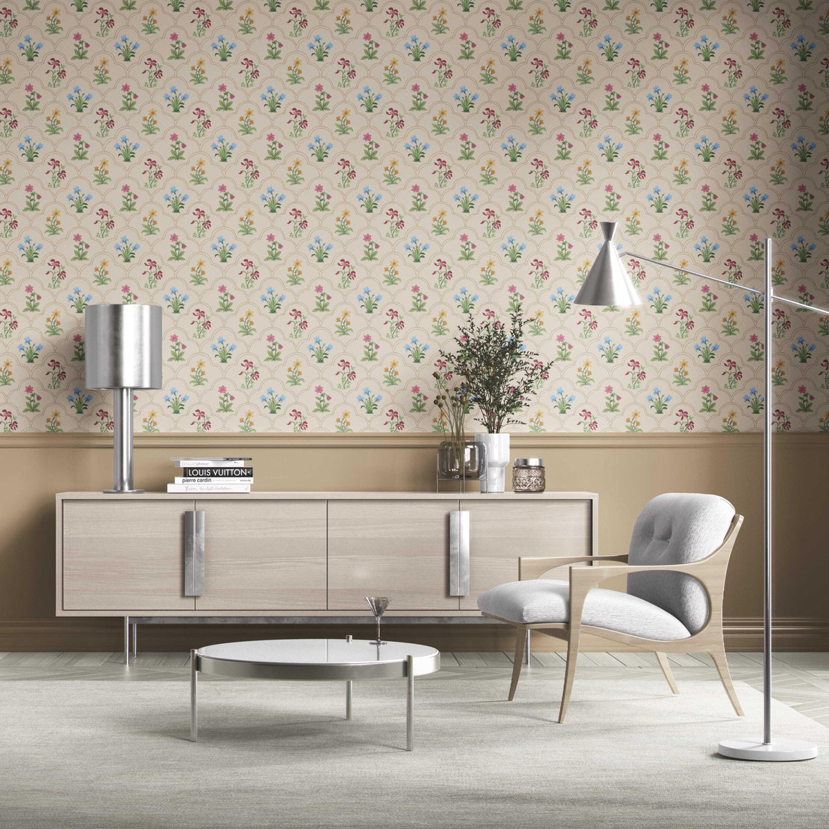 Vintage-Inspired Floral Block Print Kitchen Wallpaper (Beige/ Red/ Pink/ Blue/ Yellow/ Green)