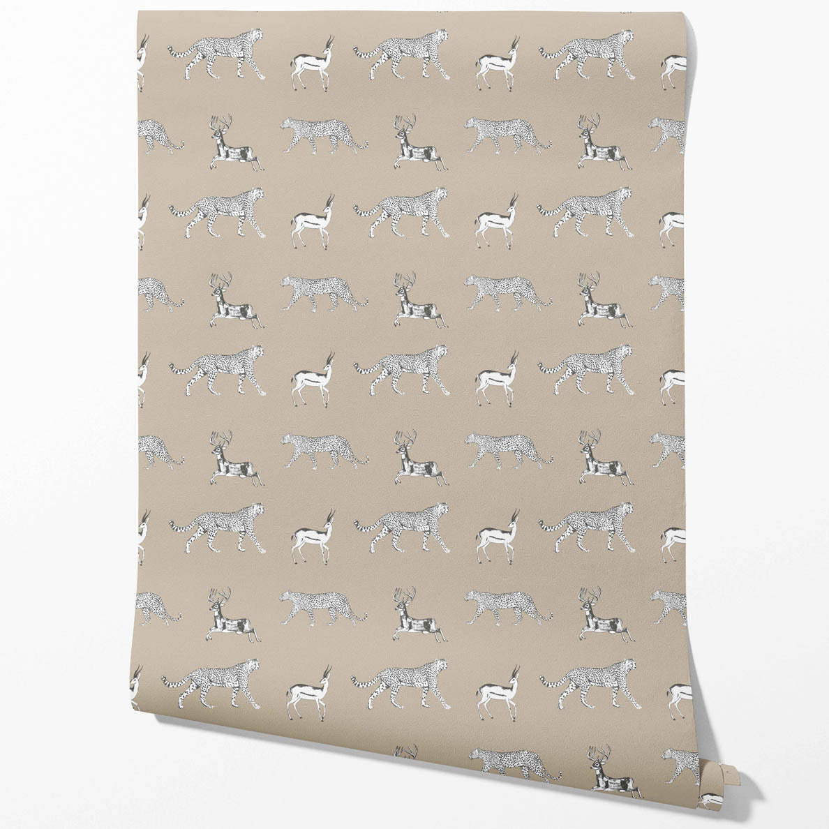 Leopard Animal Print Traditional Wallpaper Sample (Beige/ White/ Greige)