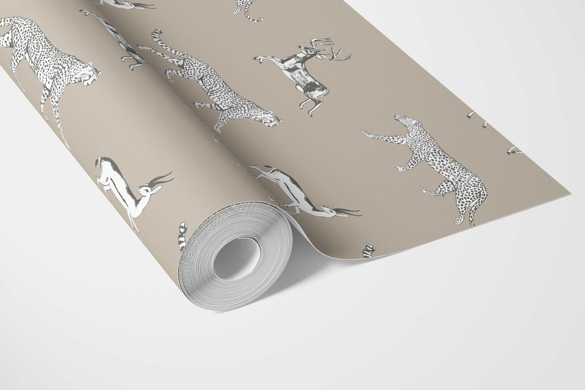 Leopard Animal Print Bathroom Wallpaper Sample (Beige/ White/ Greige)