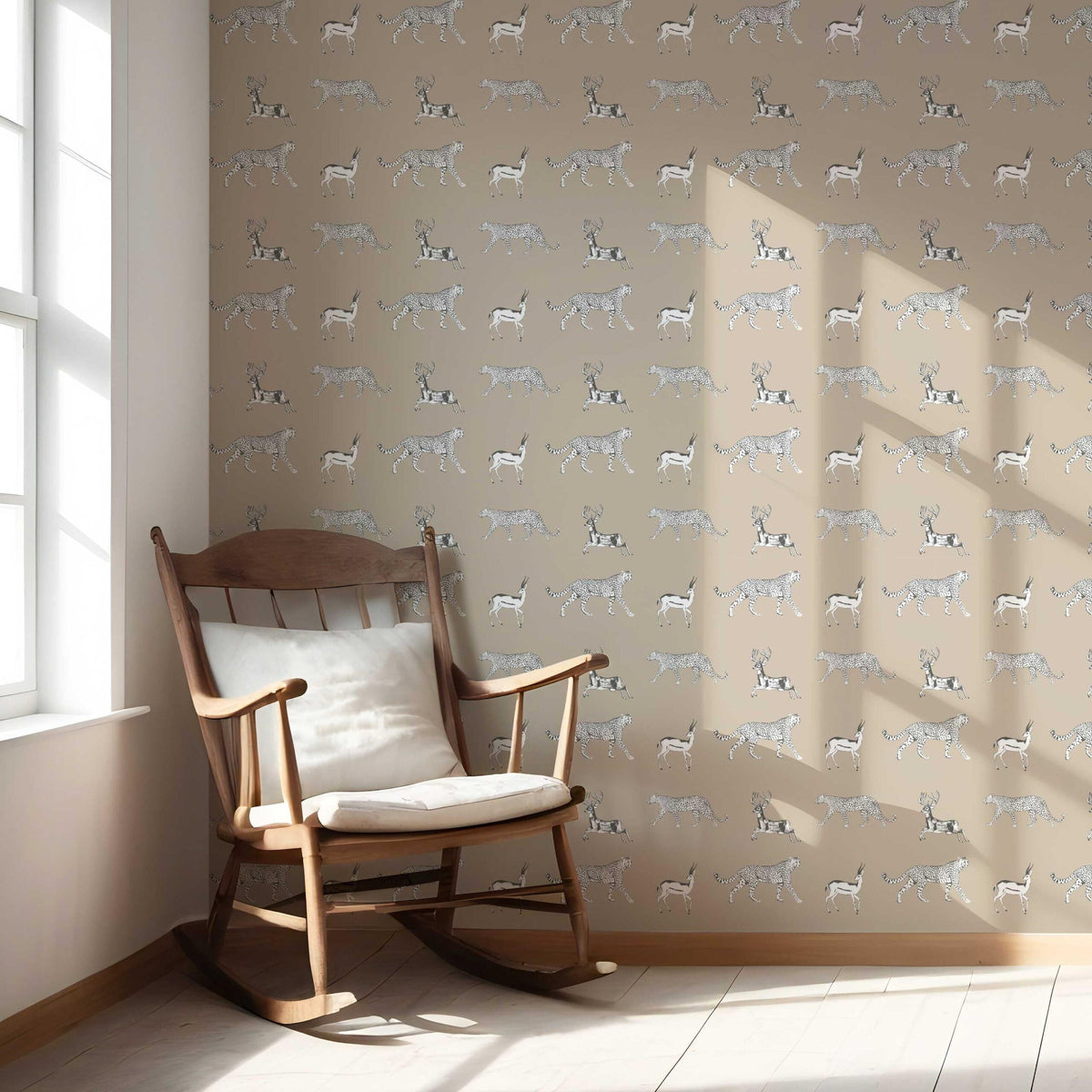 Leopard Animal Print Nursery Wallpaper Sample (Beige/ White/ Greige)