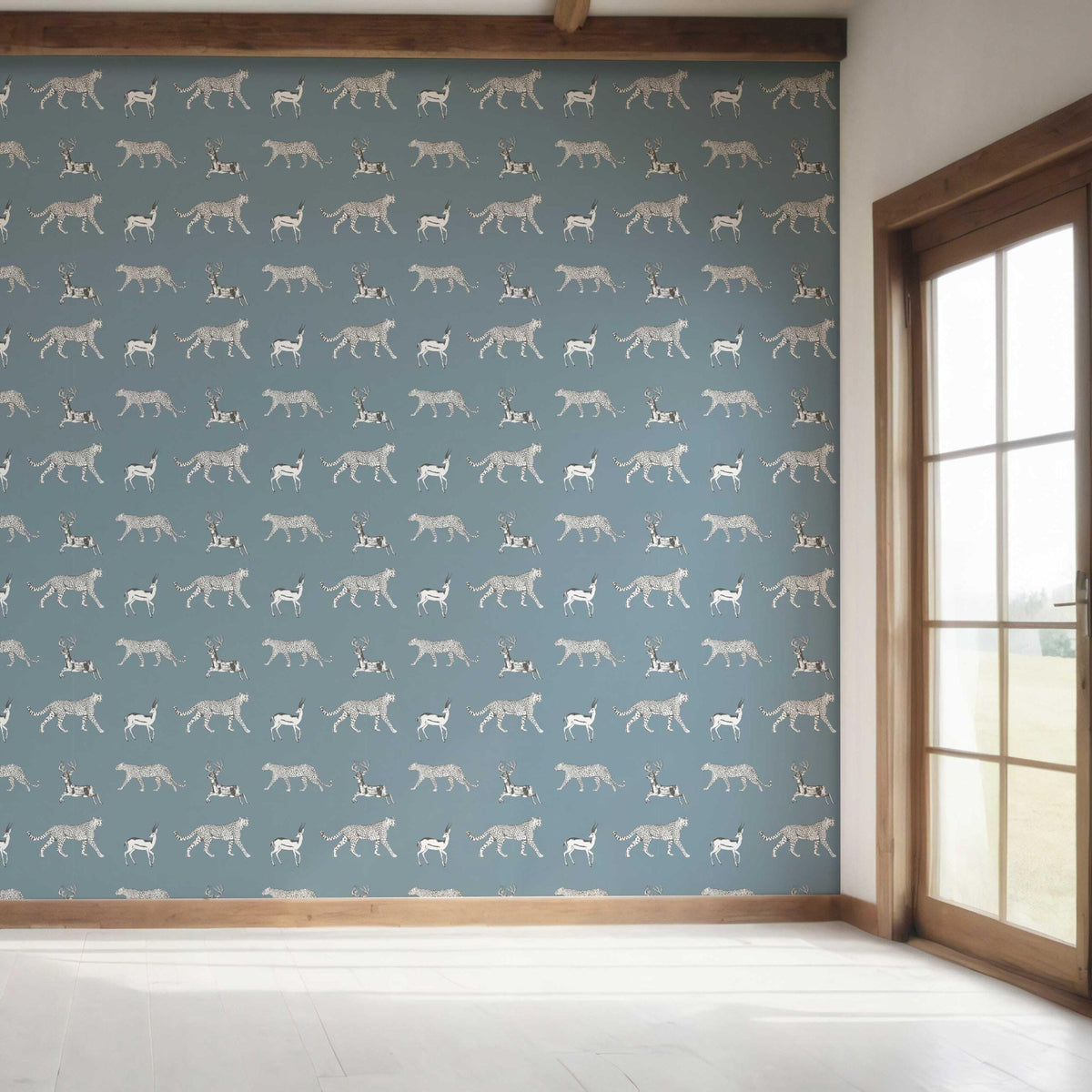 Leopard Animal Print Bedroom Wallpaper Sample (Slate Blue/ White)