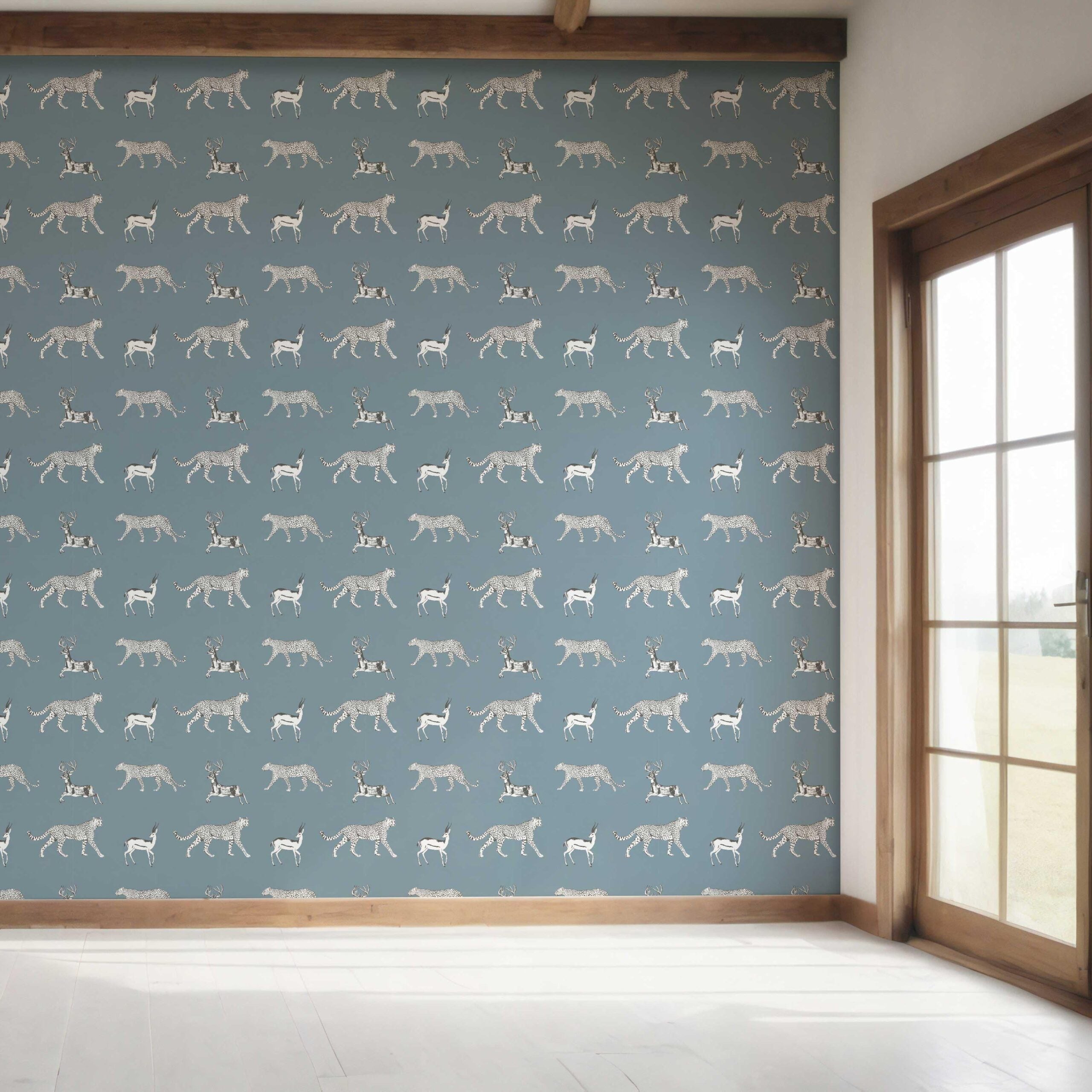 Leopard Animal Print Bedroom Wallpaper Sample (Slate Blue/ White)