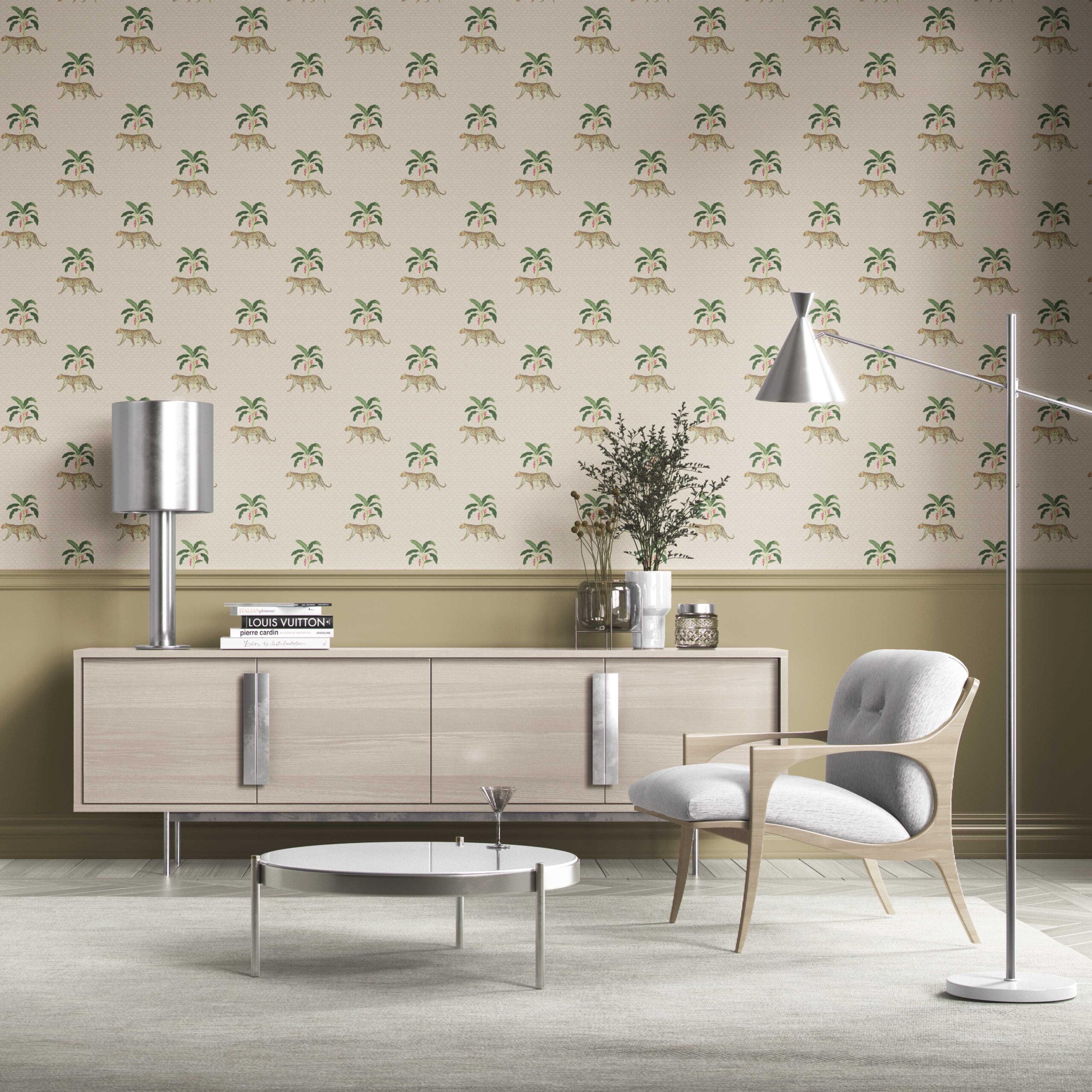 Leopard Animal Print Kitchen Wallpaper (Beige/ Tan/ Green/ Red)